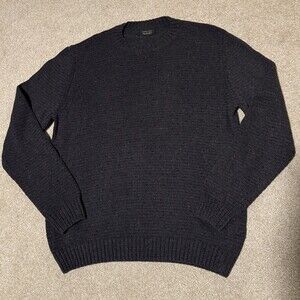 Zara Mens Tight Knit Sweater Crewneck Dark Gray w Red Speckled, Sz Large